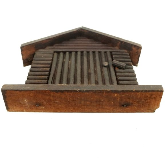 ANTIQUE VINTAGE HANDCRAFTED ART WOOD LOG CABIN NOTE PAD HOLDER - Picture 5 of 6
